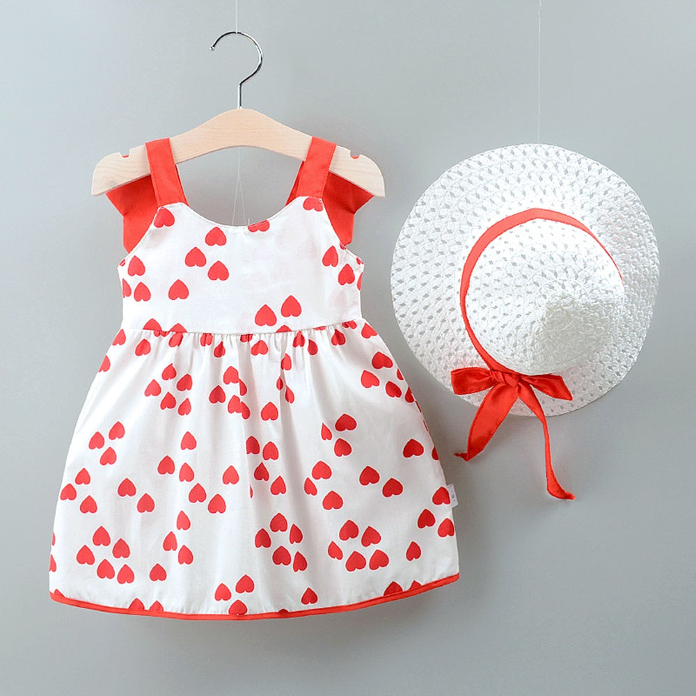 Baby Girl Clothes Dress+Hat Beach Love
