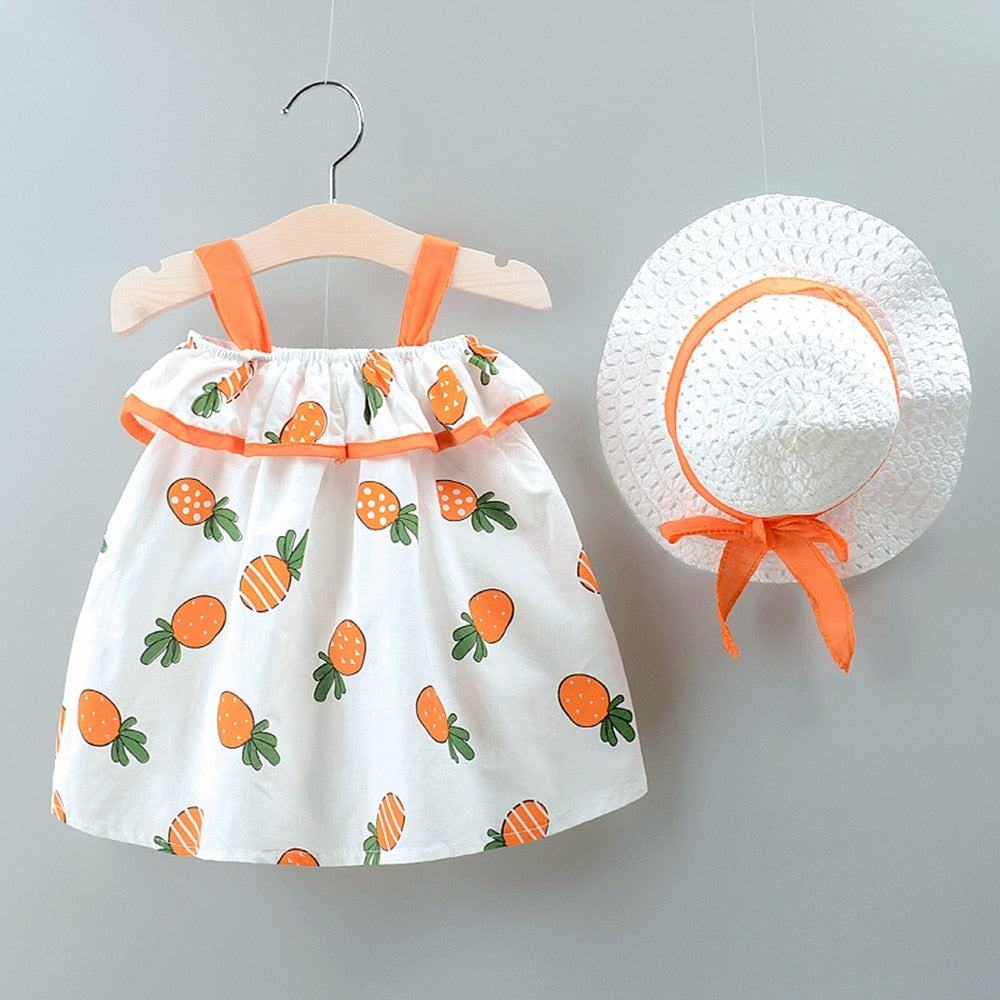 Baby Girl Clothes Dress+Hat Beach Pineapple